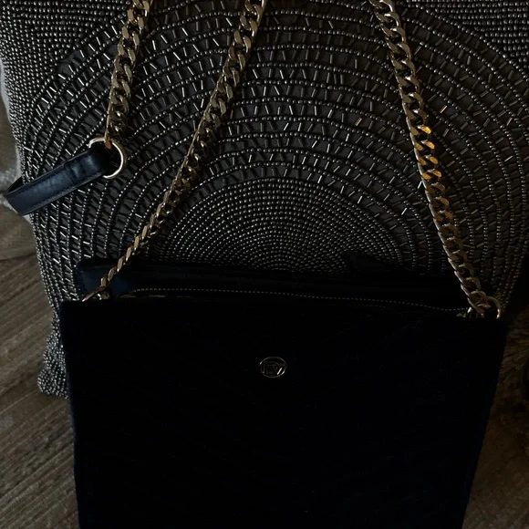 LaDiva Navy Velvet Shoulder Bag with Gold Chain crossbody - Picture 10 of 11